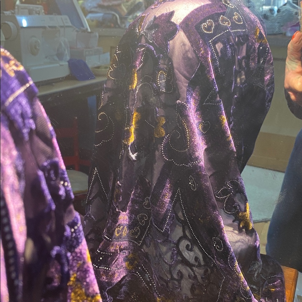 Purple Velvet Embroidered Headscarf 69 x 20 inch - Picture 2 of 7